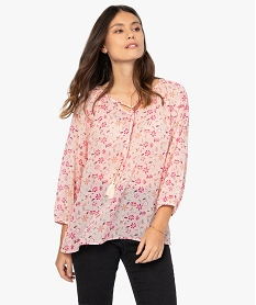 GEMO Blouse femme imprimée en voile à col rond Imprimé