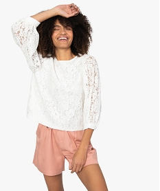 GEMO Blouse femme en dentelle avec manches bouffantes Beige