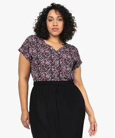 blouse a motif fleuri et manches courtes femme grande taille imprime chemisiers et blousesB529501_1