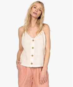 GEMO Blouse femme à fines bretelles en lin Beige