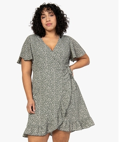 robe femme grande taille portefeuille a imprime fleuri vertB530801_1