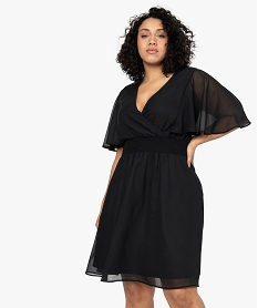 GEMO Robe femme grande taille en voile à taille smockée Noir