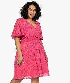 GEMO Robe femme grande taille en voile à taille smockée et motif fleuri Rose