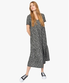 GEMO Robe femme à motifs fleuris et manches courtes Noir