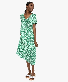 GEMO Robe femme à motifs fleuris et manches courtes Vert