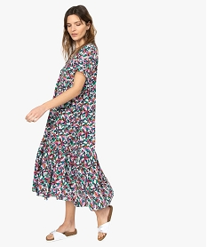 GEMO Robe femme à motifs fleuris et manches courtes Multicolore