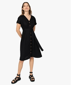 robe femme boutonnee en linviscose noirB533501_1