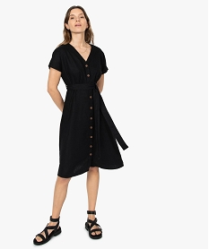 GEMO Robe femme boutonnée en linviscose Noir