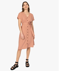 GEMO Robe femme boutonnée en linviscose Rose