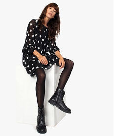GEMO Robe femme en voile à manches longues et motif pois Imprimé