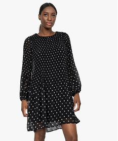 GEMO Robe femme en voile plissé à manches longues Imprimé
