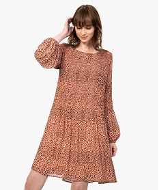 GEMO Robe femme en voile plissé à manches longues Imprimé
