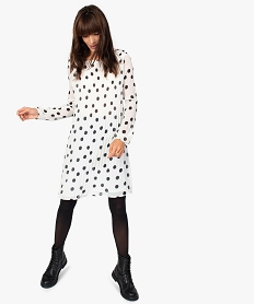 GEMO Robe femme en voile plissé à manches longues Imprimé