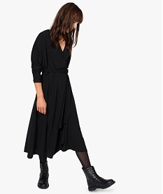 robe femme a manches longues avec ceinture noir robesB534101_2