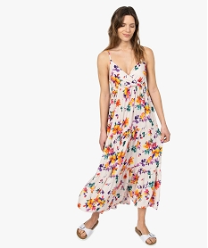 GEMO Robe femme longue à bretelles et motifs fleuris Imprimé