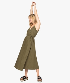GEMO Robe femme longue forme portefeuille à fines bretelles Vert