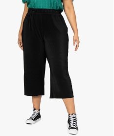 GEMO Pantalon femme grande taille en maille plissée longueur 78ème Noir