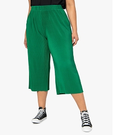 GEMO Pantalon femme grande taille en maille plissée longueur 78ème Vert