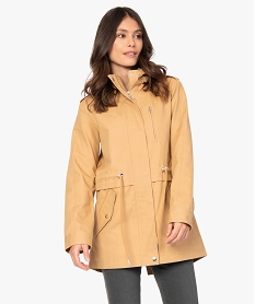 GEMO Parka femme à capuche avec cordon à la taille Beige