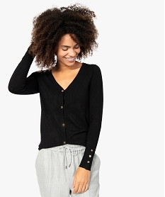 GEMO Gilet femme en maille fine et boutons dorés Noir