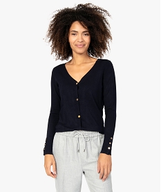 GEMO Gilet femme en maille fine et boutons dorés Bleu