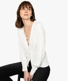 GEMO Gilet femme en maille côtelée encolure V Beige