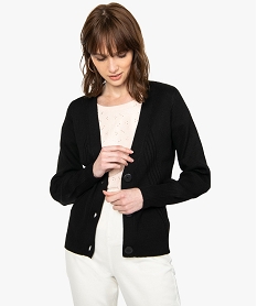 GEMO Gilet femme en maille côtelée encolure V Noir