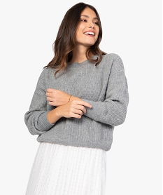 pull femme a grosse cotes coupe courte grisB538401_1