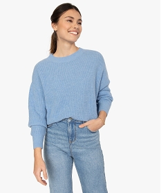 GEMO Pull femme à grosse côtes coupe courte Bleu