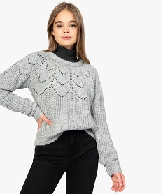 GEMO Pull femme en maille fantaisie avec fil lurex Gris