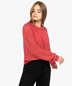 GEMO Pull femme en maille fantaisie avec fil lurex Rose