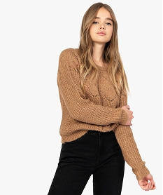 GEMO Pull femme en maille fantaisie avec fil lurex Orange