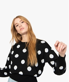 GEMO Pull femme avec motifs pois Noir