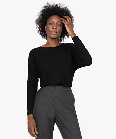 GEMO Pull femme en maille côtelée à manches chauve-souris noir standard