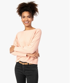 GEMO Pull femme en maille côtelée à manches chauve-souris Rose