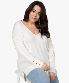 pull femme grande taille en maille fine a col v et boutons fantaisie blanc pulls et giletsB540801_1