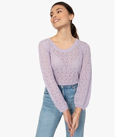 GEMO Pull femme en maille fine ajourée Violet