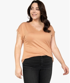 GEMO Tee-shirt femme grande taille sans manches avec finitions dentelle Orange
