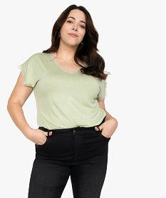 GEMO Tee-shirt femme grande taille sans manches avec finitions dentelle Vert