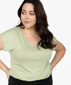tee-shirt femme grande taille sans manches avec finitions dentelle vertB542001_2