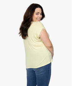 tee-shirt femme grande taille sans manches avec finitions dentelle jauneB542101_3