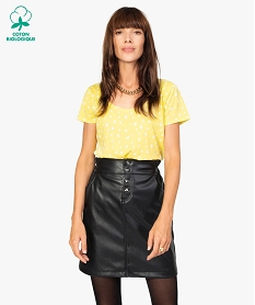 tee-shirt femme imprime a manches courtes jauneB543001_1