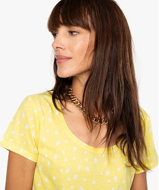 tee-shirt femme imprime a manches courtes jauneB543001_2