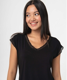tee-shirt femme a manches courtes avec col v en dentelle noir t-shirts manches courtesB543801_2