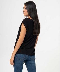 tee-shirt femme a manches courtes avec col v en dentelle noir t-shirts manches courtesB543801_3