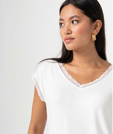 tee-shirt femme a manches courtes avec col v en dentelle blanc t-shirts manches courtesB543901_2