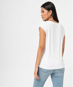 tee-shirt femme a manches courtes avec col v en dentelle blanc t-shirts manches courtesB543901_3