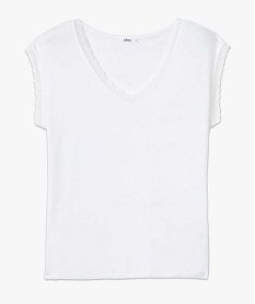 tee-shirt femme a manches courtes avec col v en dentelle blanc t-shirts manches courtesB543901_4