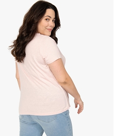 tee-shirt femme grande taille a col v avec lisere paillete roseB544401_3
