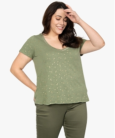 GEMO Tee-shirt femme grande taille à col V et détails brillants Vert